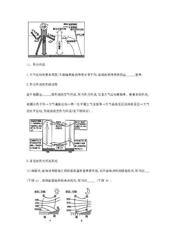 第一节 冷热不均引起大气运动 学案