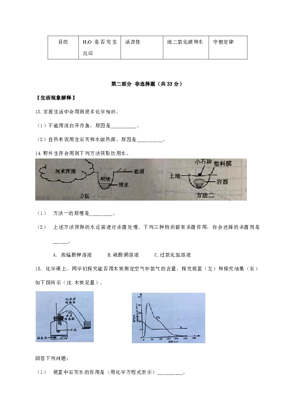 北京市顺义区2018-2019学年度九年级上学期期末教学质量检测化学试题（有答案）
