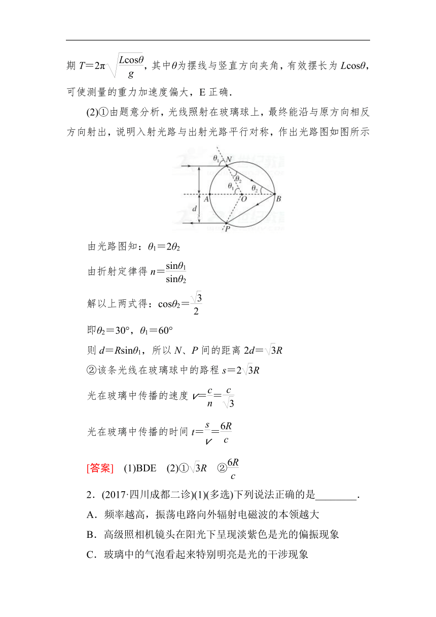 2018届高三物理二轮复习高频考点强化专练：板块1 选修3-4 振动和波 光学17（含解析）