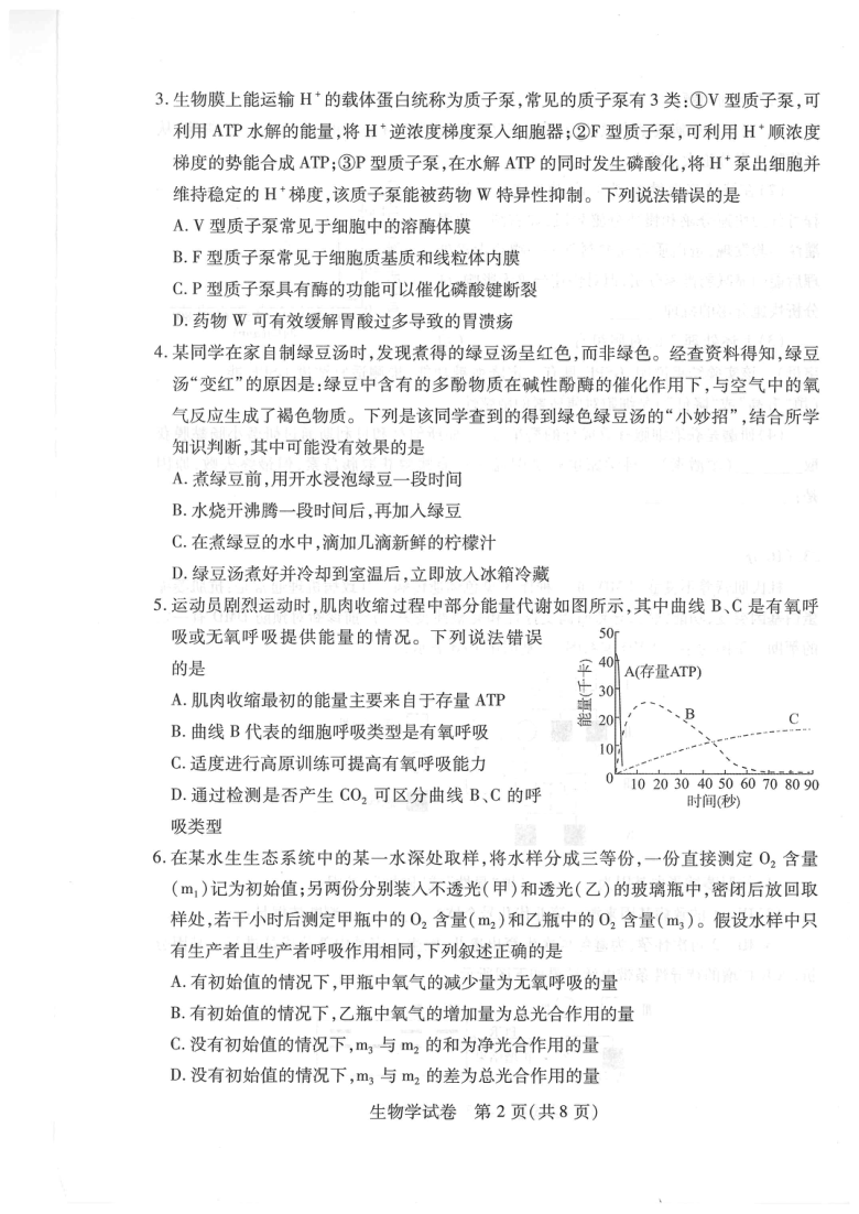 2021~2022学年度武汉市部分学校高三起点质量检测生物学试卷  （PDF无答案）
