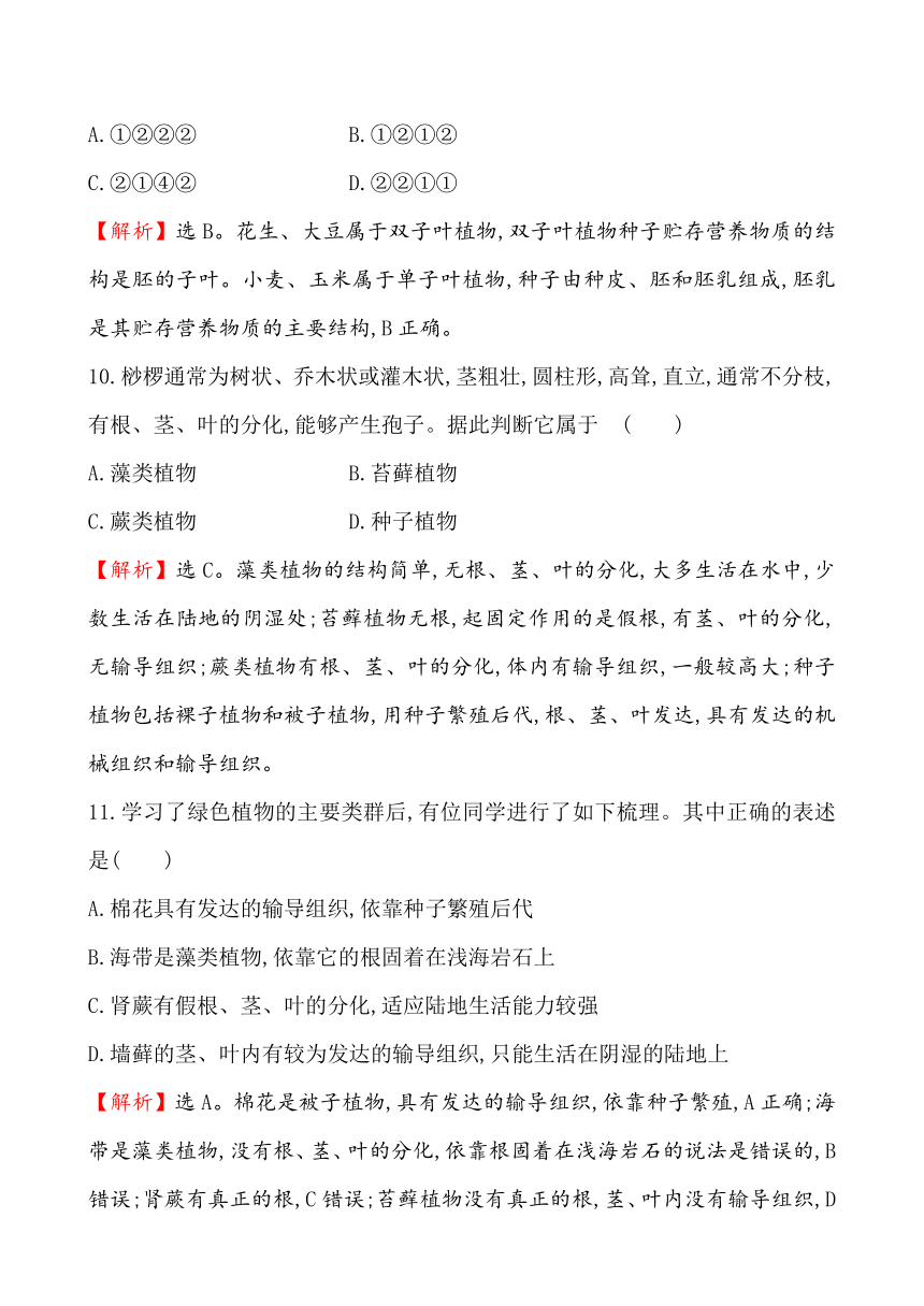 第三单元 第一章 生物圈中有哪些绿色植物  训练题