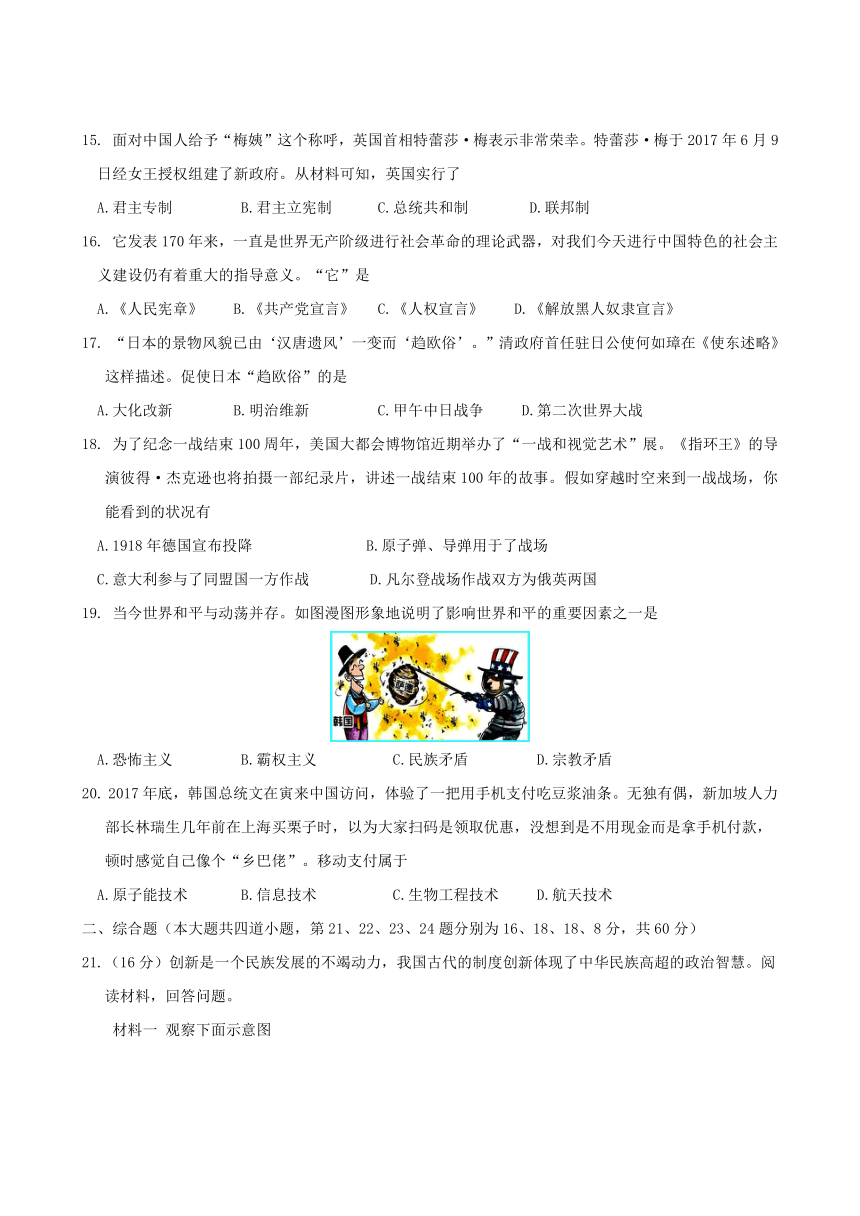 湖南省邵阳市邵阳县2018届初中毕业学业模拟考试历史试题(含答案)