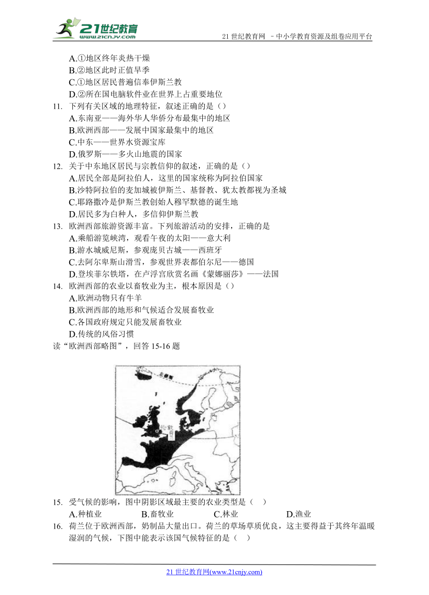 地理中考专题训练——中东、欧洲西部