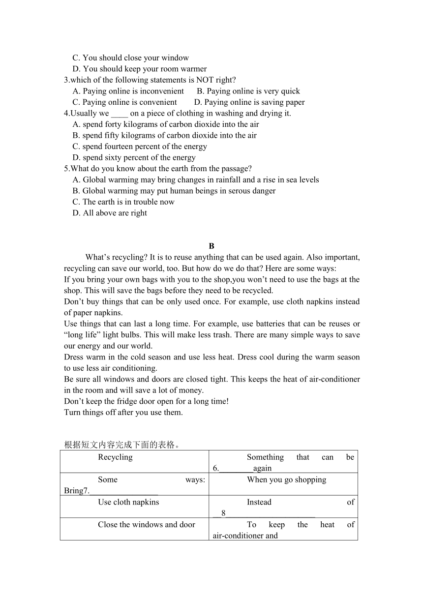 九年级上>Module 11 Population>模块测试（无听力和答案）