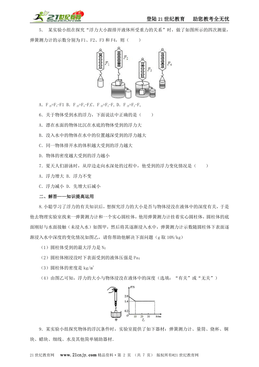 9.2  阿基米德原理 同步练习