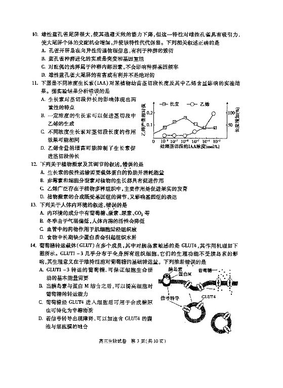 北京市朝阳区2019届高三上学期期末考试生物试题 扫描版含答案