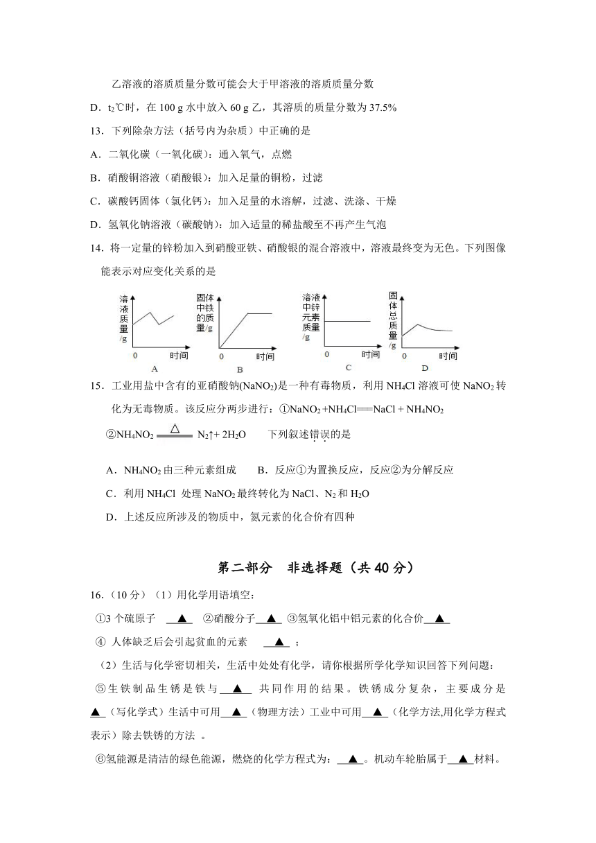 江苏省姜堰市励才实验学校2017届九年级5月学情了解（二模）化学试卷