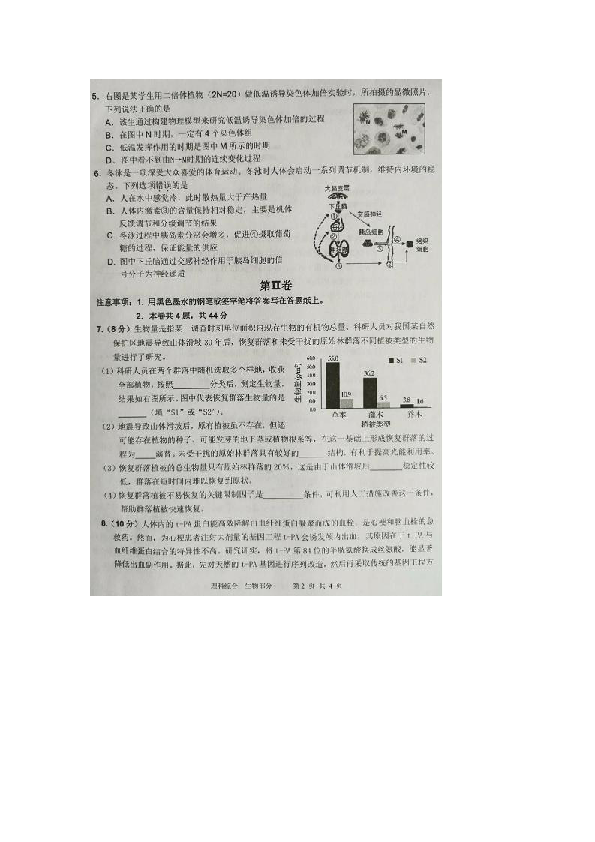 天津市十二校联考2019届高三下学期二模考试生物试题 扫描版