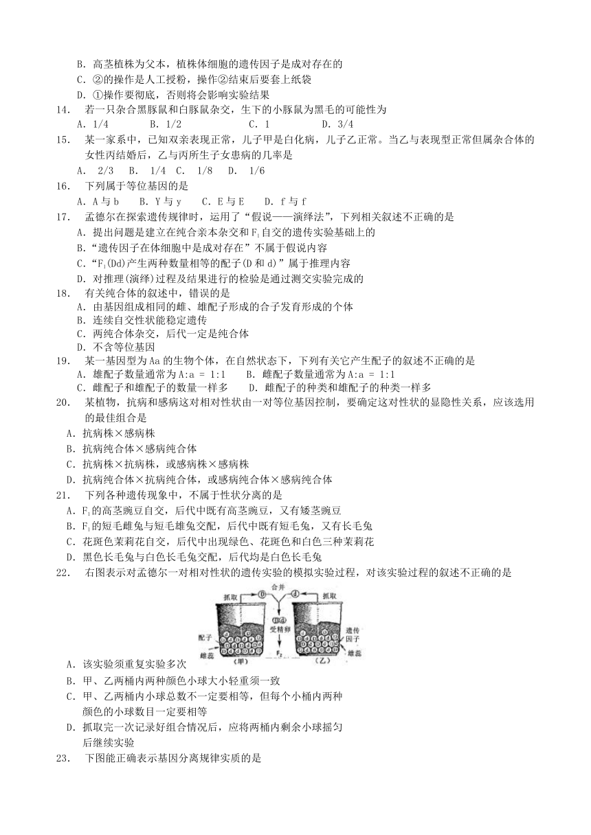 广西中山中学2017-2018学年高一下学期期中考试（理科班）生物试卷