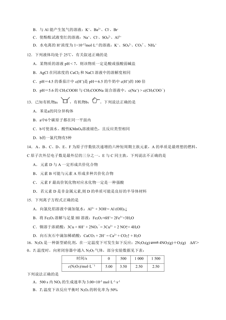 河北省遵化市2019-2020学年高二下学期期末考试化学试题