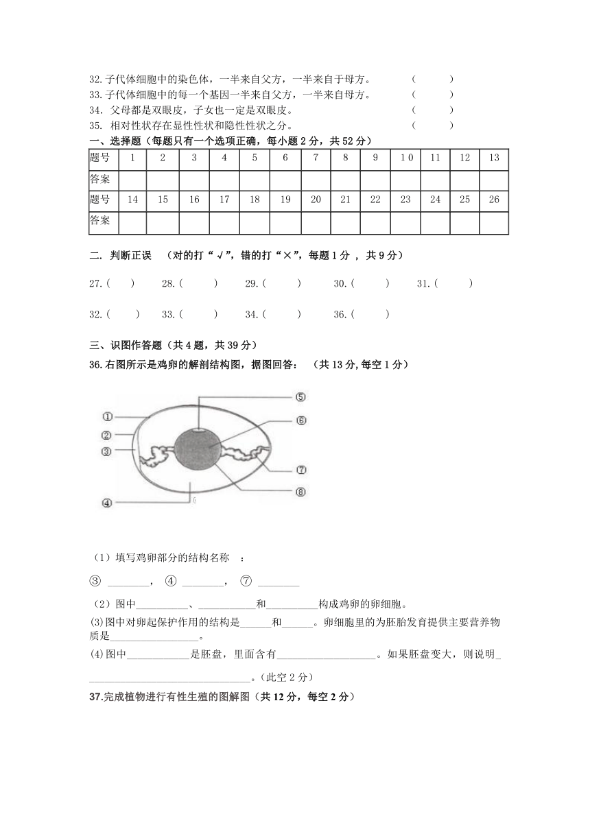 青海省西宁二十一中2017-2018学年八年级下学期4月月考生物试卷