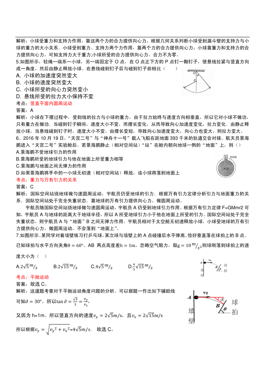 山西省太原市2016-2017学年高一下学期阶段性测评（期中考试）物理试题 PDF版含解析