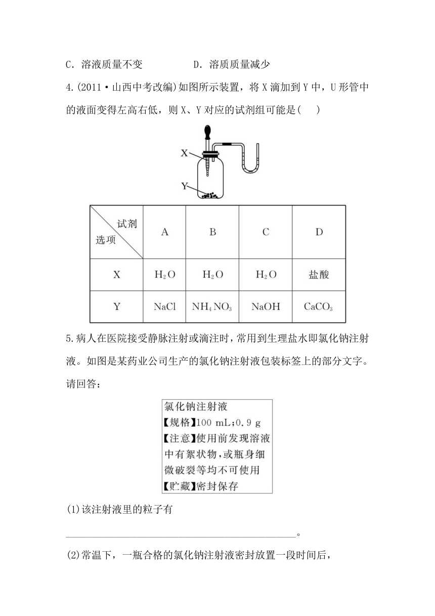 人教版九年级化学下册第九单元  课题1 溶液的形成梯度能力训练