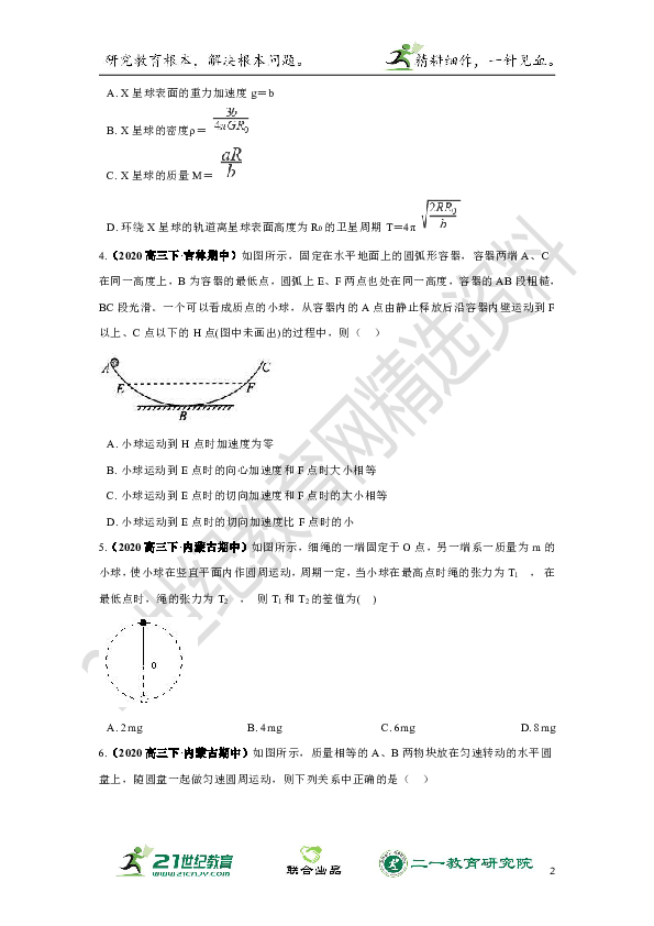 2021年高考物理一轮复习考点优化训练专题14 圆周运动（含解析）