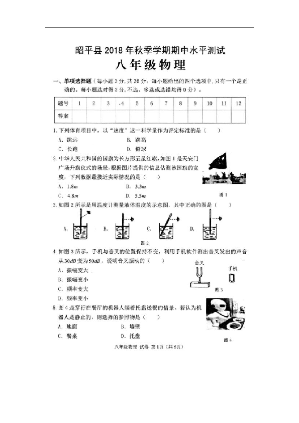广西省昭平县四中2018-2019学年八年级上学期期中考试物理试卷（扫描版）