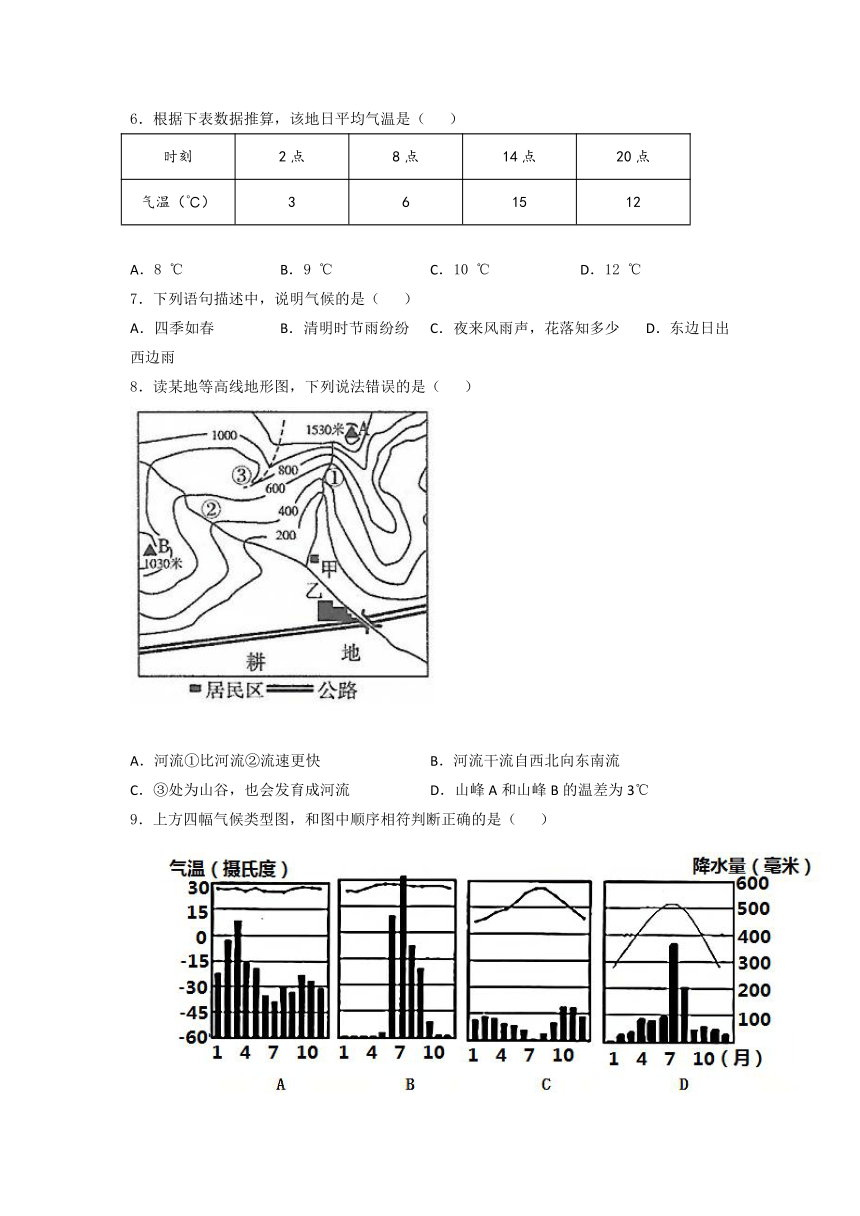 七年级上册地理人教版第三章天气与气候达标训练试卷（word版 含答案）