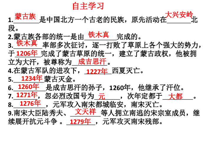 人教部编版七年级历史下册第10课蒙古族的兴起与元朝的建立  课件(24张ppt)