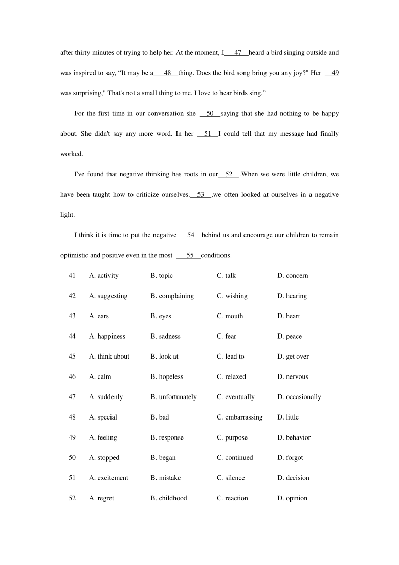 湖北省2021届高三12月调研英语试卷精选汇编：完形填空专题 Word版含答案