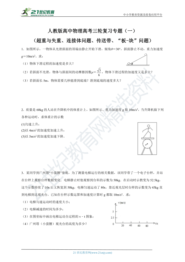 人教版高中物理高考三轮复习 专题（一）（超重失重，板块等）