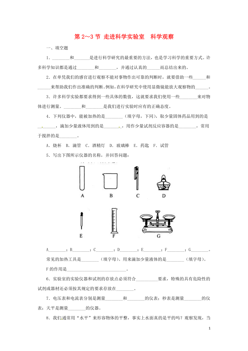 1.2-1.3 走进科学实验室 科学观察 同步练习