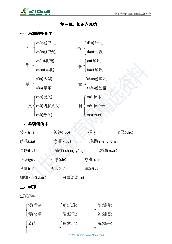部编四年级下册语文第三单元知识点总结