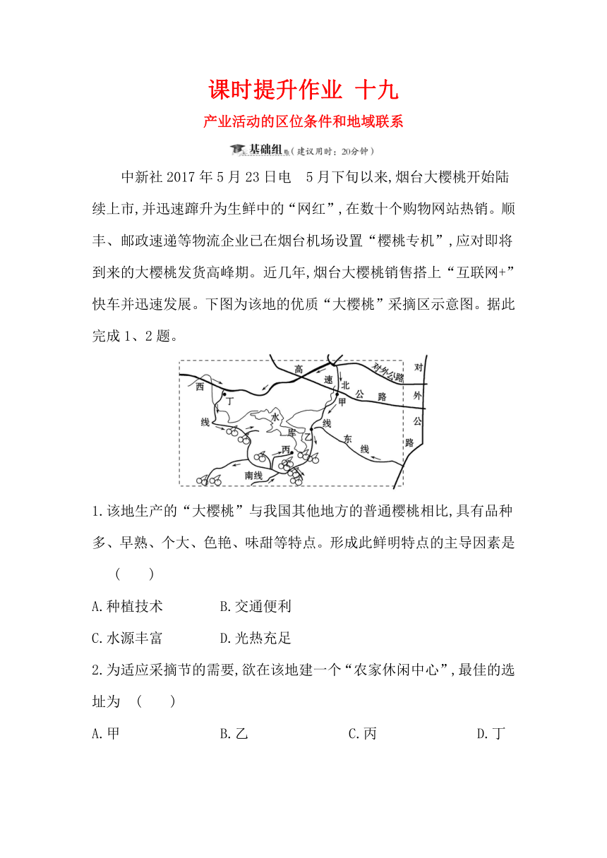 2019届高三一轮复习地理（人教版）课时提升作业 十九 7.1产业活动的区位条件和地域联系 Word版含解析