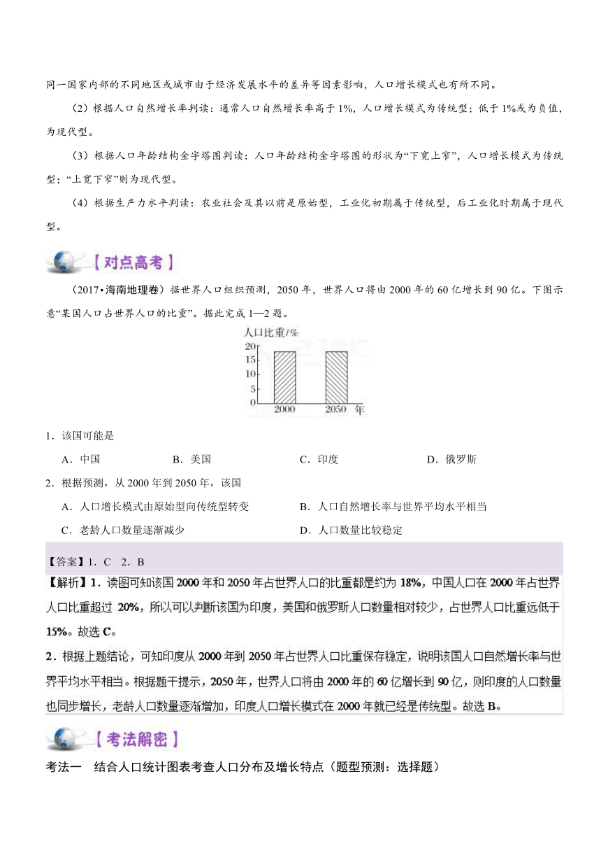 2018年高考地理之高频考点解密08+人口与城市