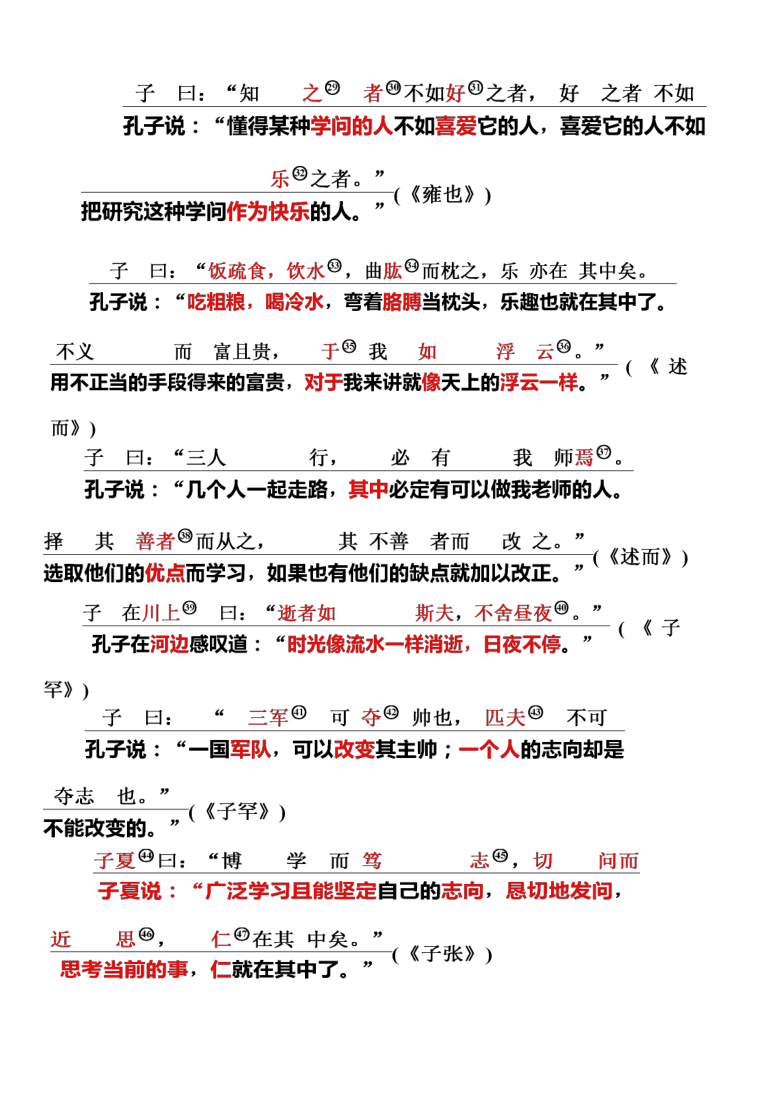 2021年中考語文課內文言文論語十二章知識梳理及練習含答案