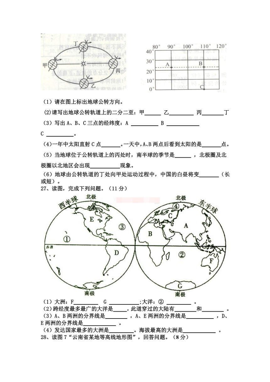 云南省鹤庆县第一中学初中部2016-2017学年七年级上学期期中考试地理试卷(含答案）