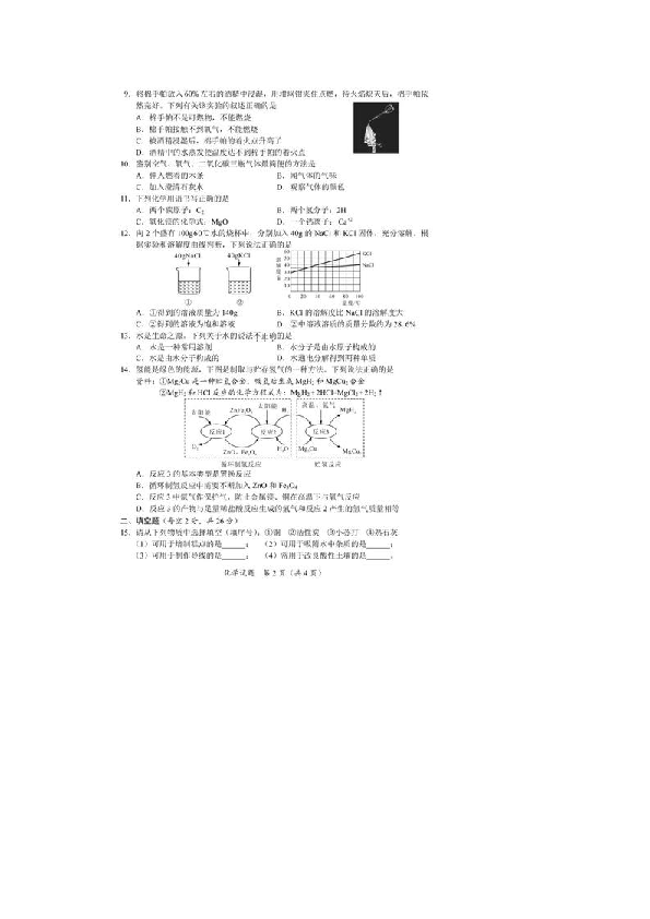 2020年海南省初中学业水平考试化学试题（图片版，有答案）