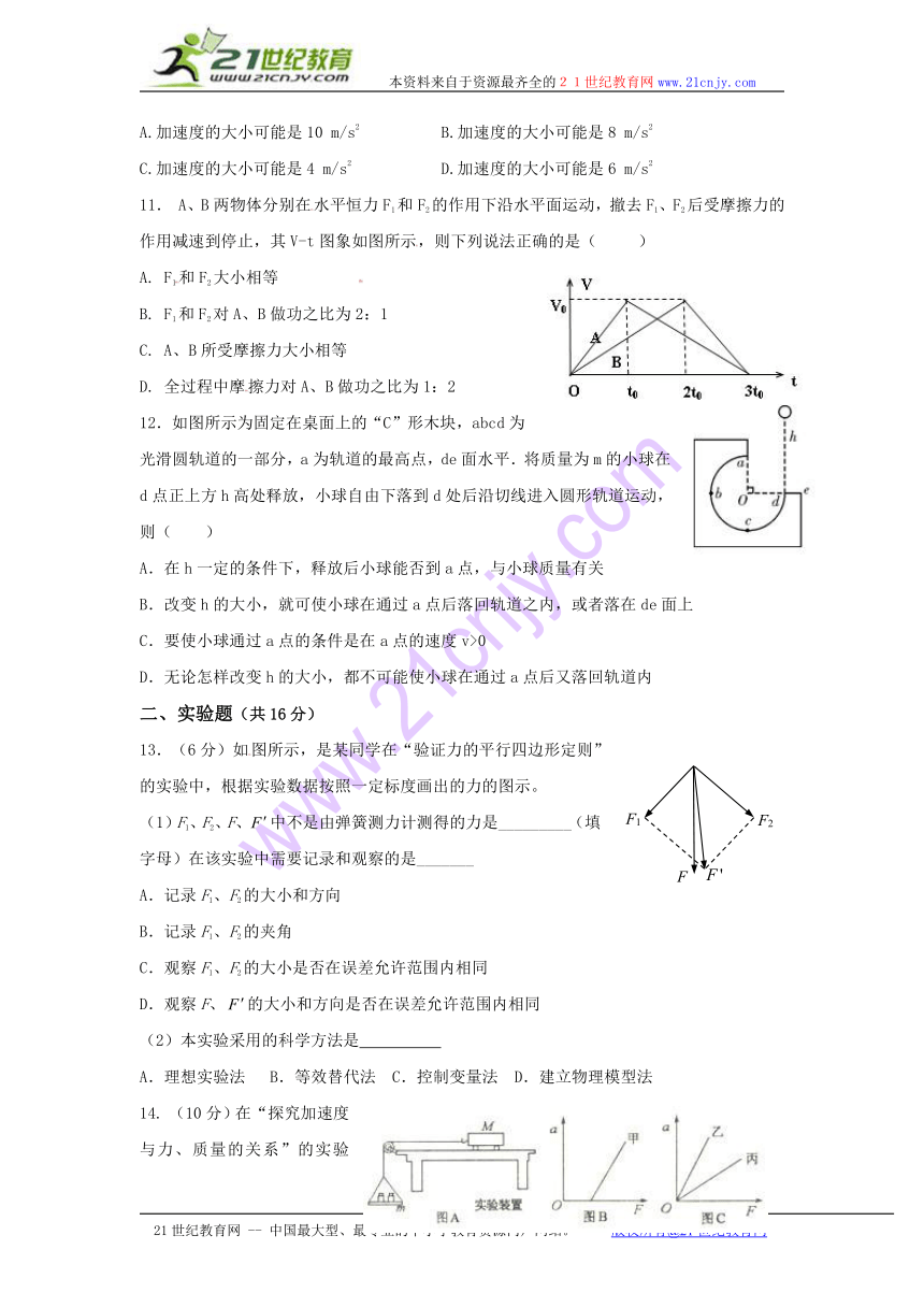 河南省扶沟县高级中学2013-2014学年高二开学考试物理试题