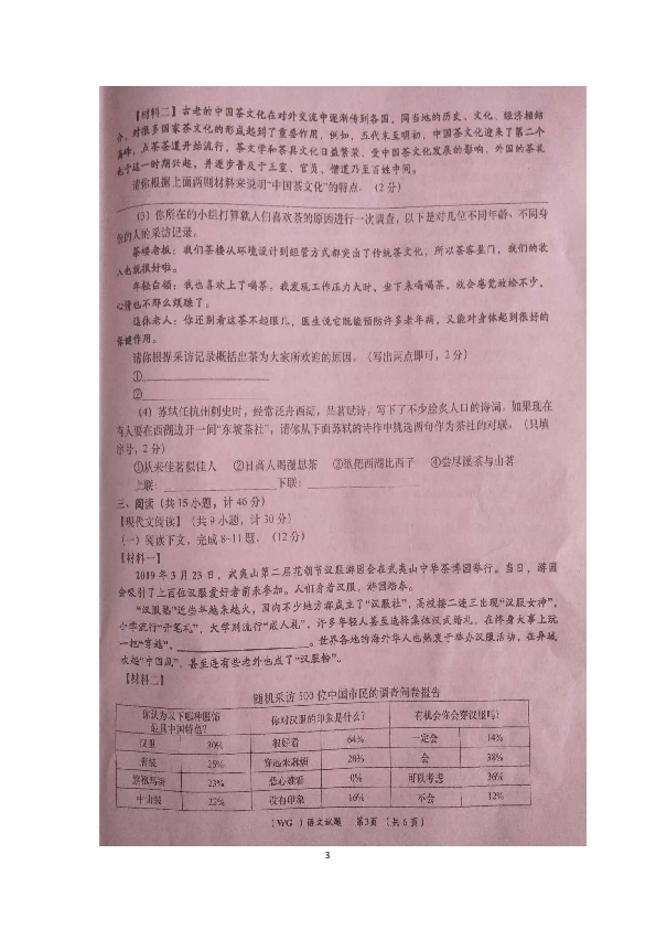 陕西省武功县2019年初中毕业学业考试语文试题（图片版含答案）
