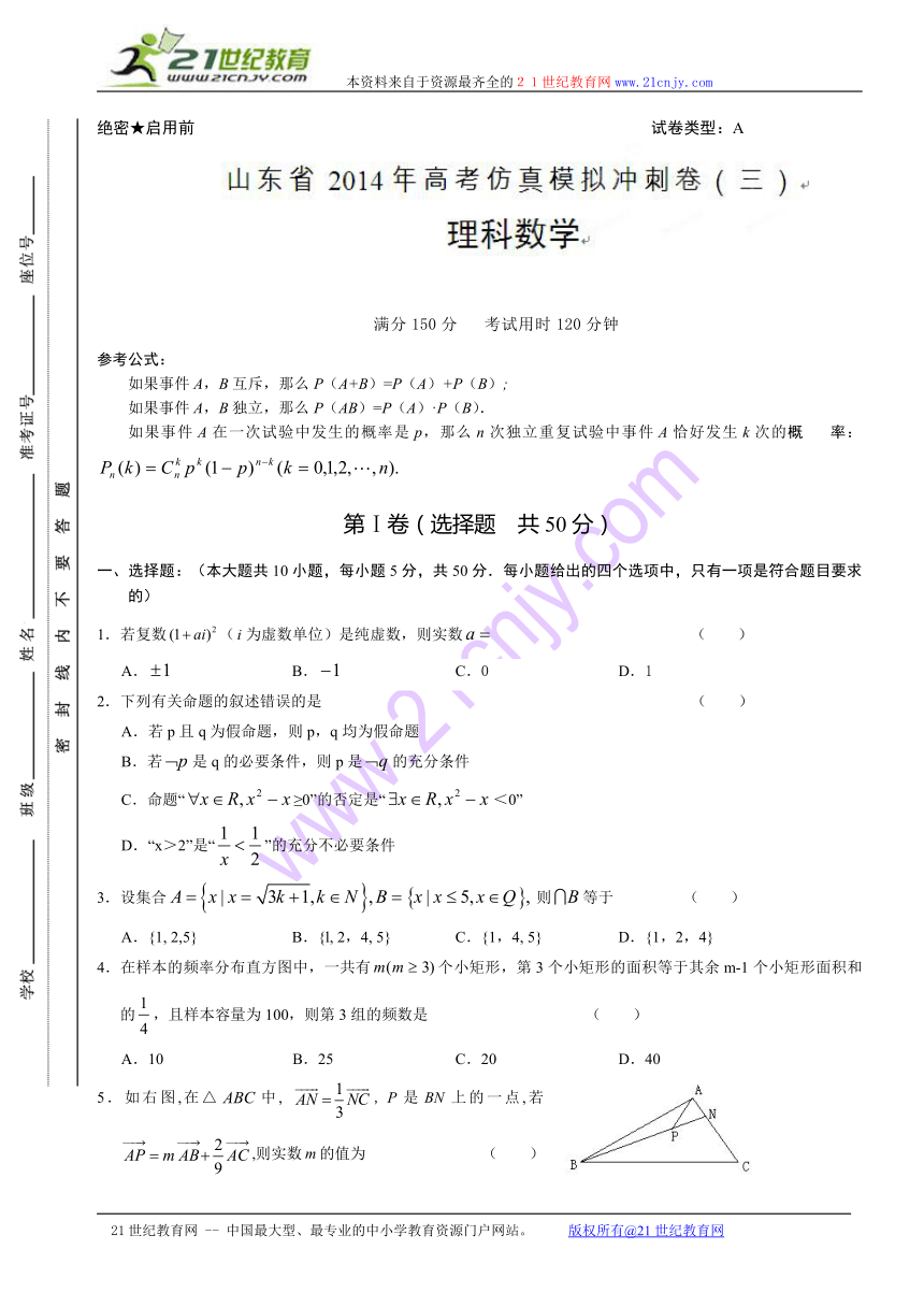 山东省2014届高三高考仿真模拟冲刺考试（三）数学（理）试题