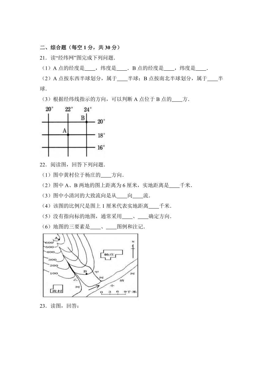 山东省菏泽市单县希望中学2016-2017学年七年级（上）第一次质检地理试卷（五四学制）（解析版）