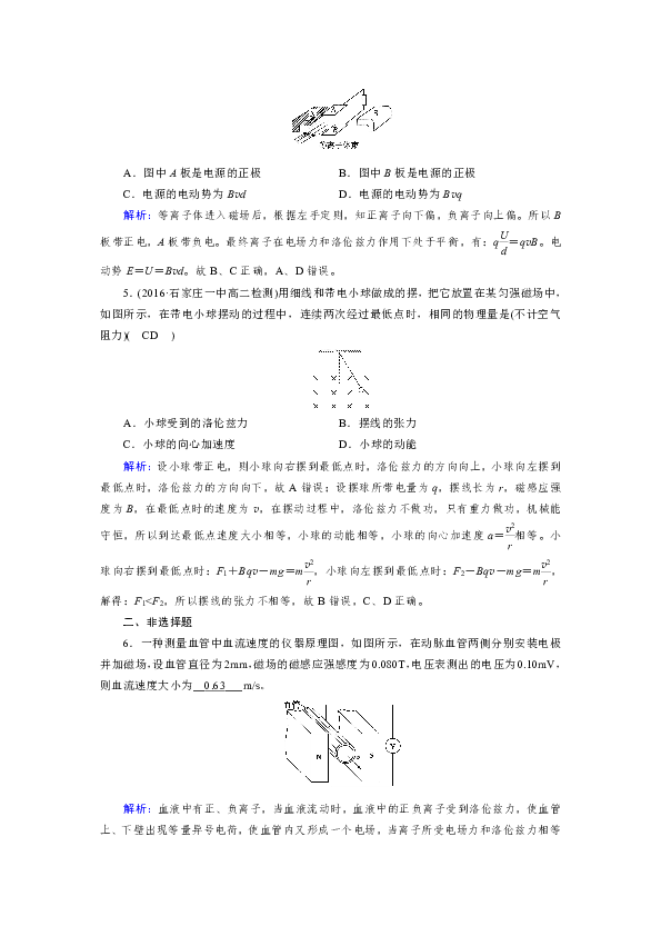 人教版高中物理选修3-1同步练习3.5运动电荷在磁场中受到的力Word版含解析