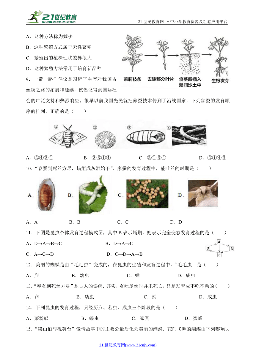 第一章      生物的生殖和发育单元检测试题（一）及答案