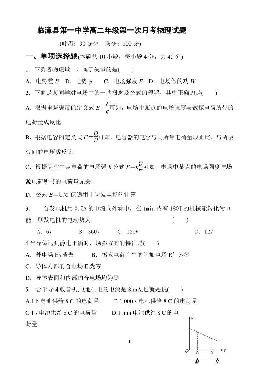 河北省临漳县一中2018-2019学年高二上学期第一次月考物理试题 Word版含答案