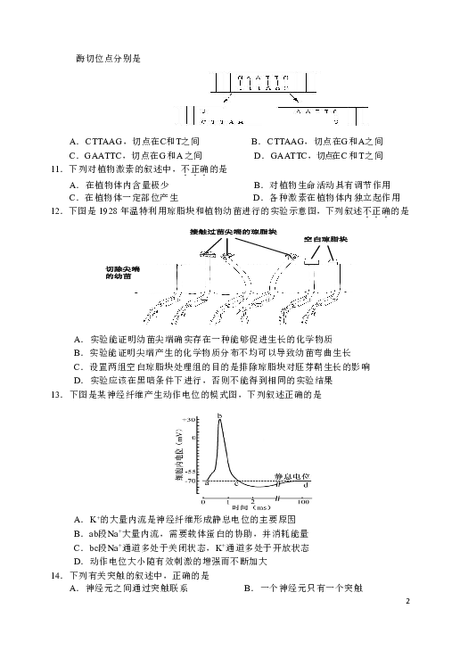 北京市石景山区2018-2019学年高二年级第一学期期末考试生物试题