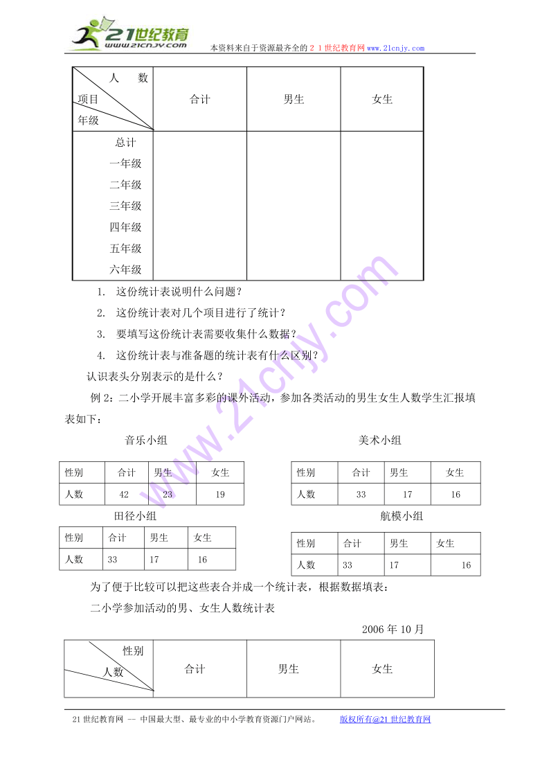 五年级数学上册教案 统计表 1（北京版）