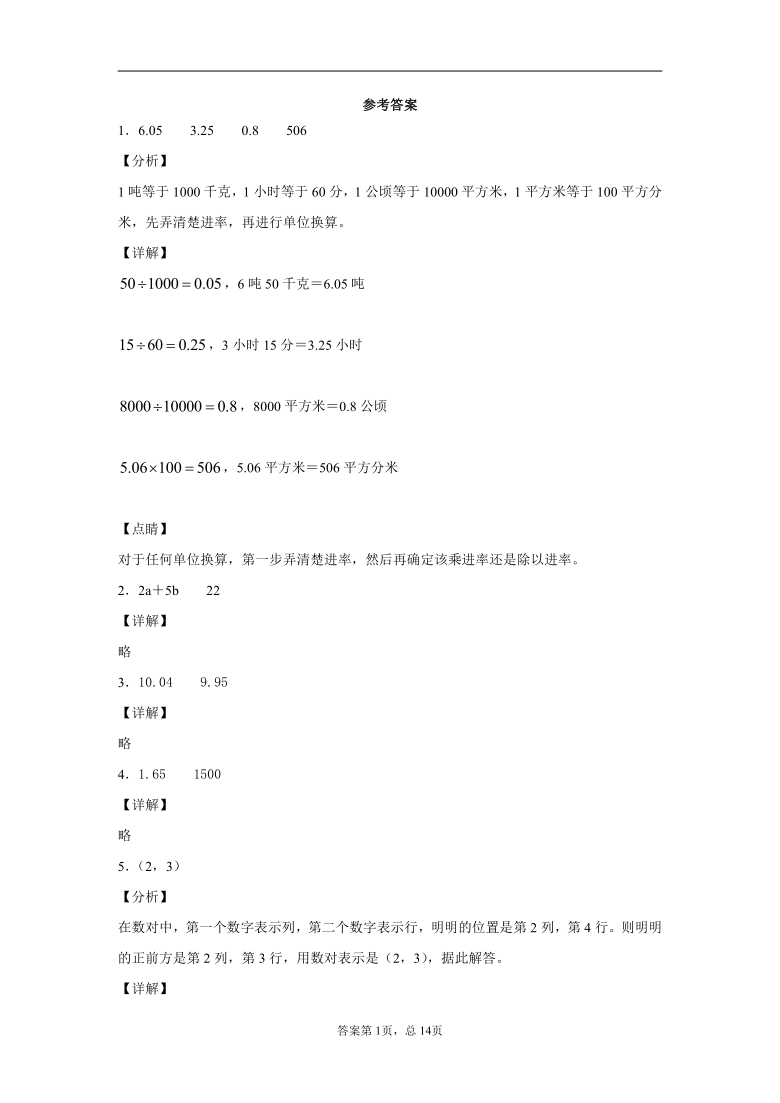 2020-2021学年河北省唐山市古冶区冀教版五年级上册期末考试数学试卷（含答案解析）