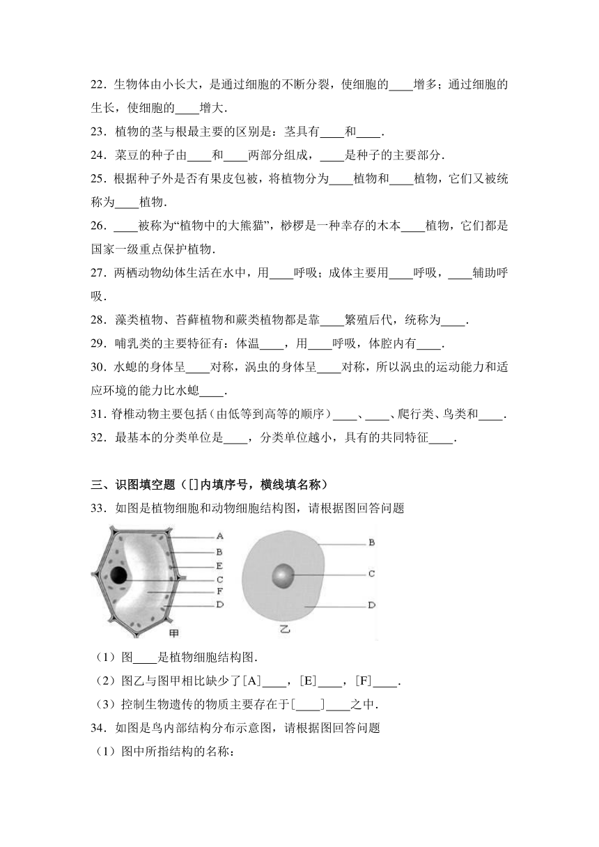 重庆市江津实验中学2016-2017学年七年级（上）期末生物模拟试卷（解析版）