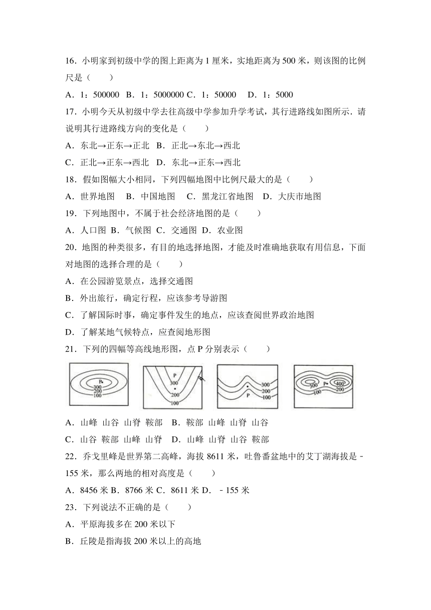 黑龙江省大庆五十一中2016-2017学年七年级（上）期中地理试卷（解析版）