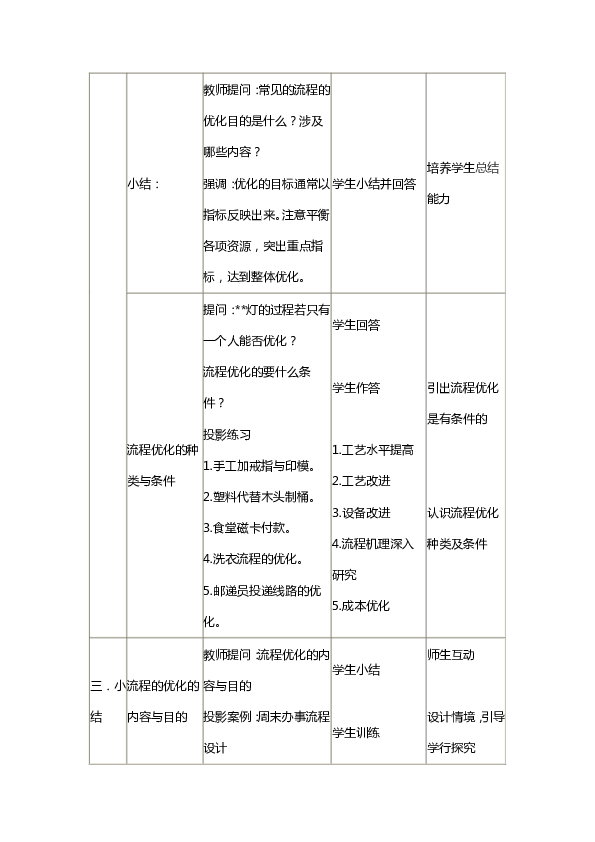 高中通用技术《流程的优化》教学设计