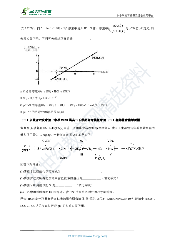 【高考冲刺】2019届安徽高考化学一模二模试题 化学工艺汇编（含解析）