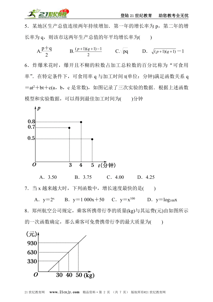 必修一3.2 函数模型的应用实例 同步训练（含答案）