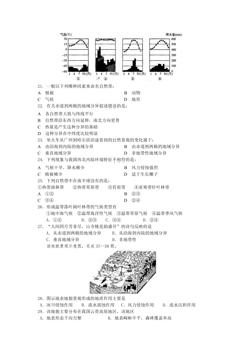 云南省西盟佤族自治县第一中学2012-2013学年高一上学期期末考试地理试题（无答案）