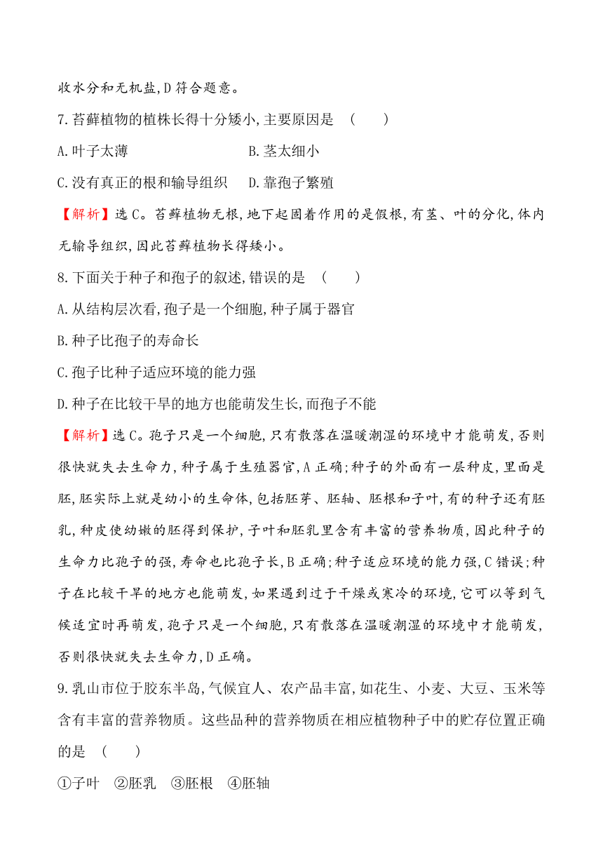 第三单元 第一章 生物圈中有哪些绿色植物  训练题