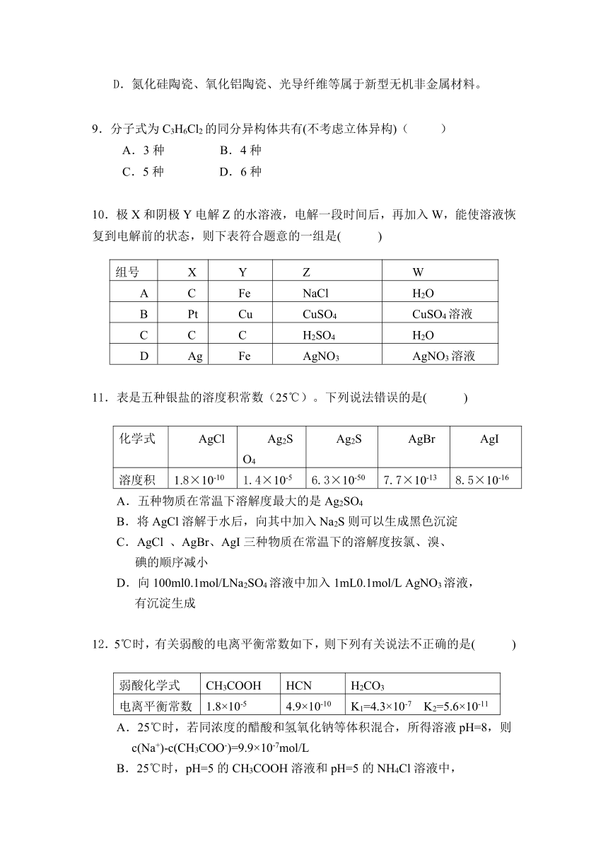 贵州省湄潭中学2013届高三上学期期末考试 化学试题（有答案）