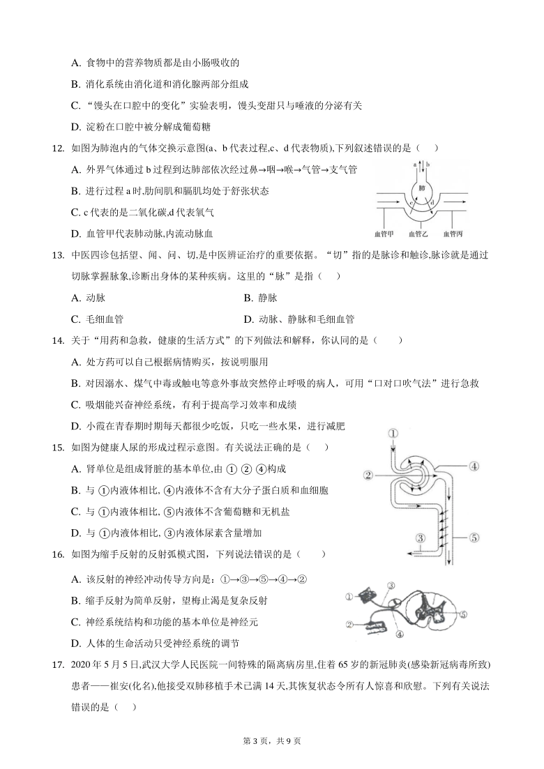 山东省滨州市滨城区2021年初中学生学业水平模拟考试生物试题（word版，含答案）