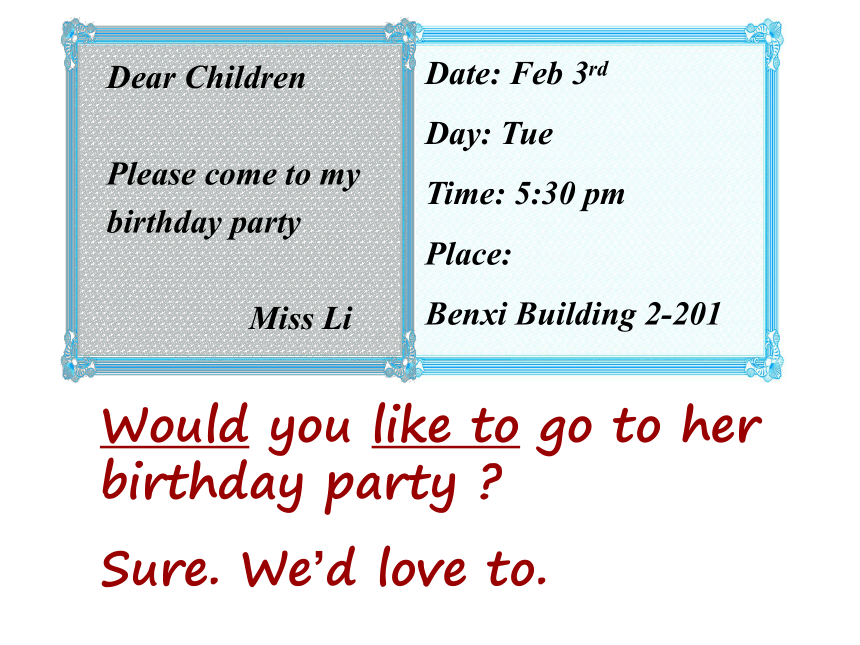 Unit 3 Would you like to come to my birthday party? Lesson 13 课件